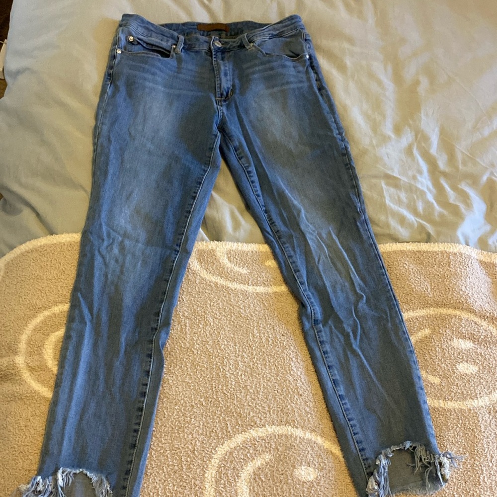 Leith High Waisted Skinny Raw Distressed Hem Jeans